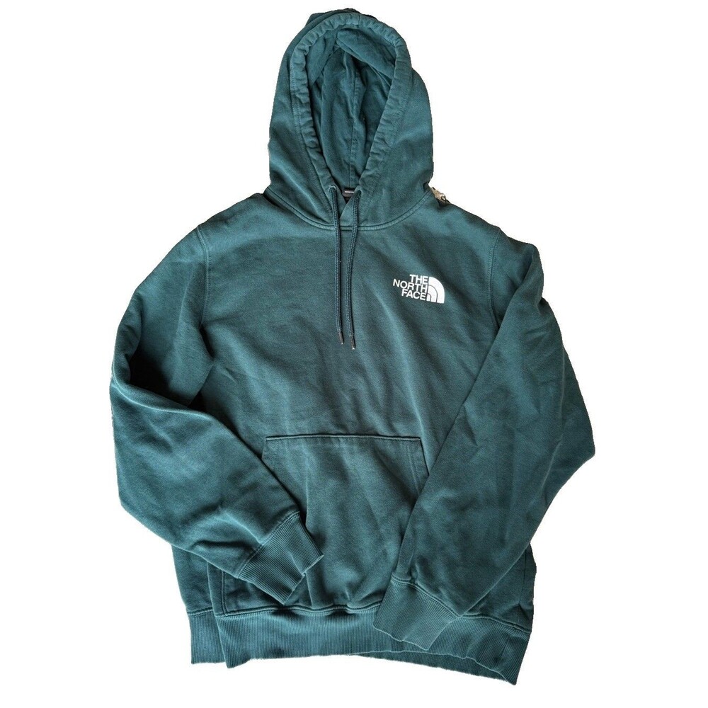 The North Face Hoodie Men M Green Plaid Back Graphic Never Stop Exploring